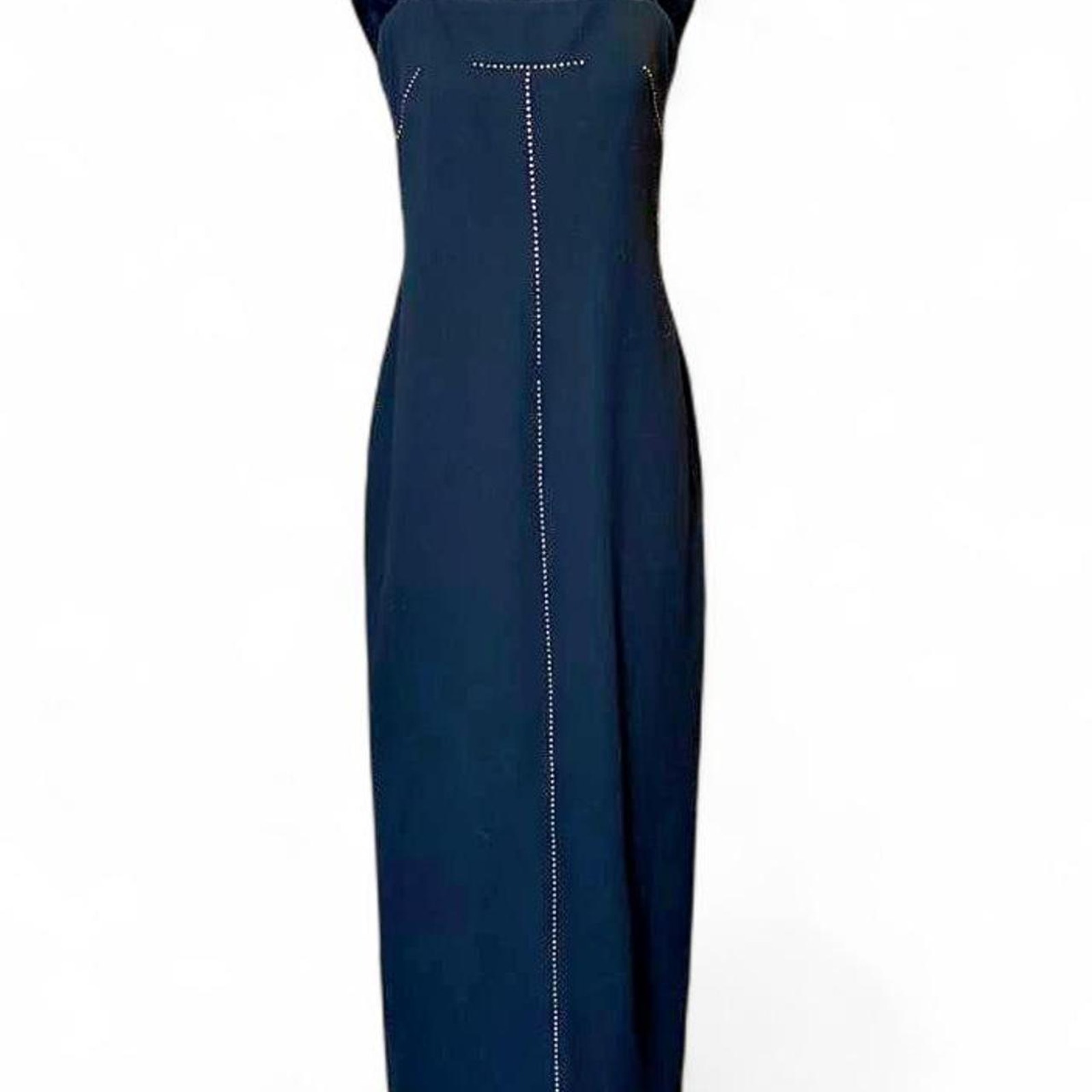 90s Vintage Black Column Maxi Dress Minimalist Rhinestone Gown Size 6